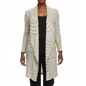 Chico's Travelers Collection Cream White Striped‎ Crinkle Cardigan 3 XL